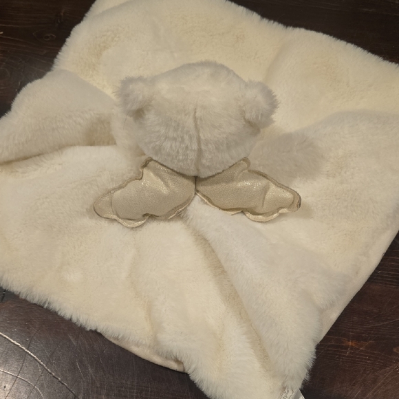 Mud Pie Cream Faux Fur Angel Bear Security Blanket Lovie - "Now I Lay Me Down To - Picture 3 of 5